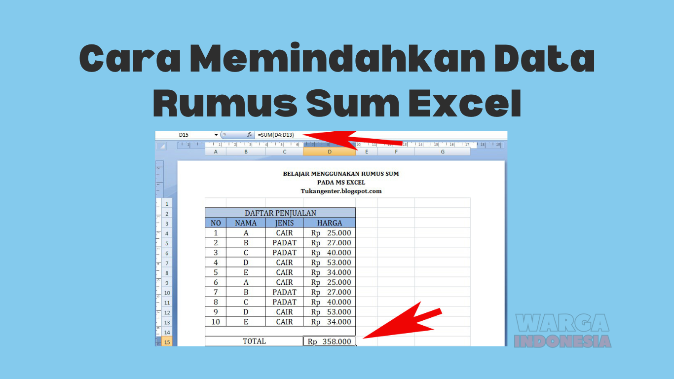 Cara Memindahkan Data Rumus Sum Excel